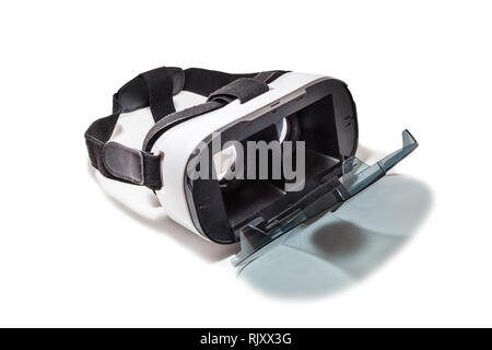 VR AR 360 virtual reality glasses cardboard for mobile phone isolated on white background. Device for watching movies for travel and entertainment in  Stock Photo