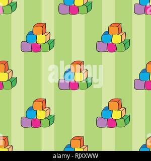 Multicolored cubes on green background, abstract seamless pattern Stock Vector