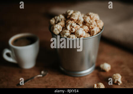 Espresso coffee and popcorn Stock Photo