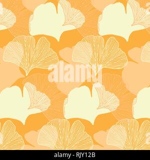 Ginkgo leaves vector pattern in yellow and orange colors palette Stock Vector