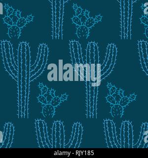 Cactus vector pattern in a blue color palette Stock Vector