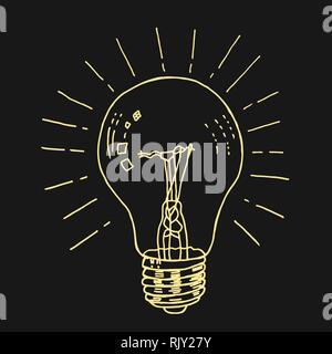 Hand drawn light bulb vector (idea symbol) on a black background Stock Vector