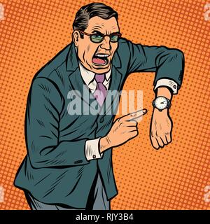 late points to watch. angry face Stock Vector