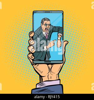 Video call boss. man is late Stock Vector