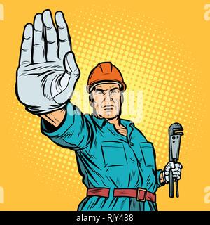 plumber gesture stop Stock Vector