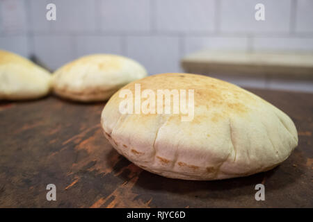 Freshly baked israeli flat bread pita close-up Stock Photo