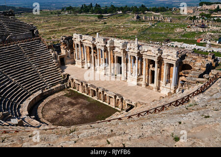 Picture of A Roman Theatre reconstructed over an earlier Greek theatre under the reign of Hadrian after the earthquake of 60 AD. The facade is 300 fee Stock Photo