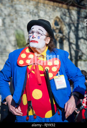 London, UK. 3rd January 2019. Grimaldi Service - The annual service in which clowns, dressed in full costume, gather to honour the king of the clowns, Stock Photo