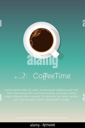 Retro style coffee cup poster. Blue sky background. Text placeholder. Template for coffee shop or menu. Stock Vector