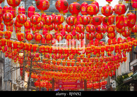 Preparations underway in London's Chinatown for this weekend's Chinese New Year celebrations which marks the Year of the Pig. Stock Photo