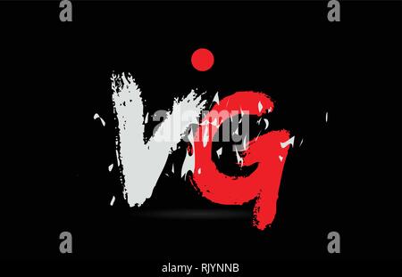 grunge alphabet letter combination vg v g logo design in white red and ...