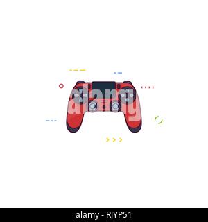 Front view of red gamepad for modern console. Line style vector illustration. Gamer controller with touchpad. Premium, red console gamepad. Line style Stock Vector