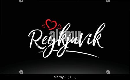 reykjavik city hand written text with red heart suitable for logo or typography design Stock Vector