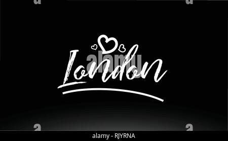 london black and white city hand written text with heart for logo or typography design Stock Vector