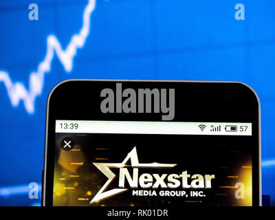 Kiev, Ukraine. 8th Feb, 2019. Nexstar Media Group Television broadcasting company logo seen displayed on a smart phone. Credit: Igor Golovniov/SOPA Images/ZUMA Wire/Alamy Live News Stock Photo