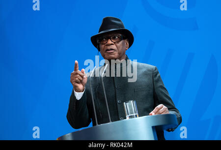 Berlin, Germany. 08th Feb, 2019. Ibrahim Boubacar Keita, President of Mali, will speak at a press conference with Chancellor Merkel after her talks at the Federal Chancellery. Germany is involved with the Bundeswehr in the United Nations 'MINUSMA' mission and the EU-led training mission 'EUTM' in Mali. Credit: Bernd von Jutrczenka/dpa/Alamy Live News Stock Photo