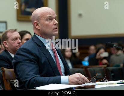 Washington, United States Of America. 08th Feb, 2019. Acting Attorney General Matthew G. Whitaker appears before the United States House Judiciary Committee on Capitol Hill in Washington, DC, February 8, 2019. Credit: Chris Kleponis/CNP | usage worldwide Credit: dpa/Alamy Live News Stock Photo