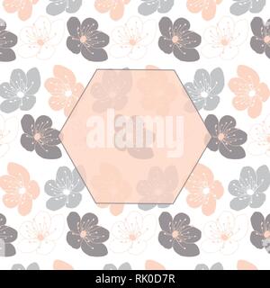 Spring pattern card template of hand drawn cherry blossom on a white background. Vector illustration Stock Vector