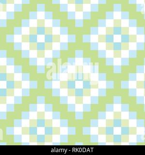 Squares vector pattern in green, blue and white colors palette Stock Vector