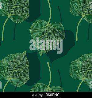 Hand drawn overlap Ivy leaves spring vector pattern in yellow and green colors palette Stock Vector