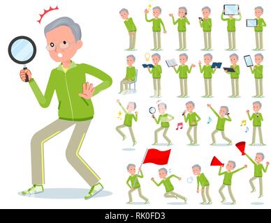 A set of old men in sportswear with digital equipment such as smartphones.There are actions that express emotions.It's vector art so it's easy to edit Stock Vector