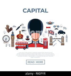 Digital vector london simple icons, flat style infographics Stock Vector