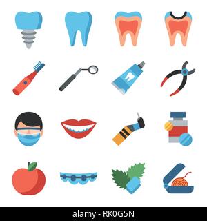 Digital vector dentistry and healthcare simple icons, flat style infographics Stock Vector