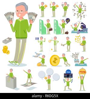 A set of old men in sportswear with concerning money and economy.There are also actions on success and failure.It's vector art so it's easy to edit. Stock Vector