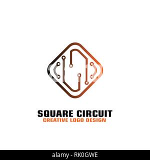 square circuit board. Electronic microprocessor logo vector design. Stock Vector