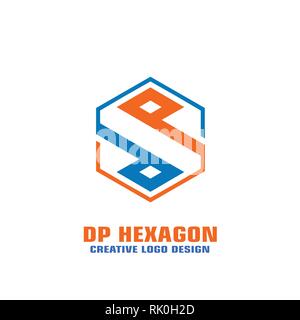 Hexagon shaped letter dp graphic logo template. Stock Vector
