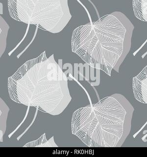 Ivy leaves vector pattern in gray colors palette Stock Vector