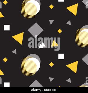 Abstract overlap geometric vector pattern in yellow, black and gray colors palette on a black background Stock Vector