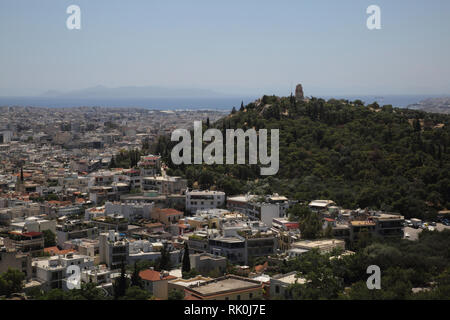 Athens Greece View of Filopappou Hill from the Acropolis Stock Photo