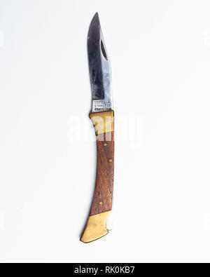 Vintage pocket knife open on white background Stock Photo