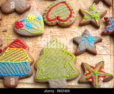 Christmas Cookies in the shape of Christmas Trees, Hearts and Stars Surrey England Stock Photo