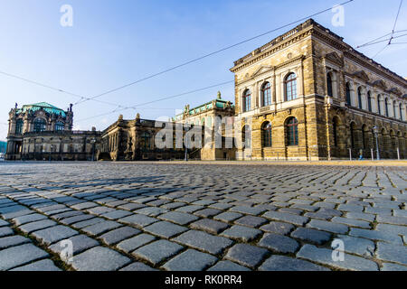 22.01.2018 Dresden Germany - Street with pedestrians and tram tracks next to the Zwinger in Dresden. winter Stock Photo