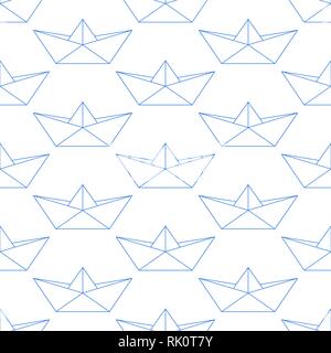 Seamless pattern of the contour folded paper boats Stock Vector