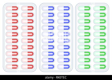 Illustration of the tablets in blister pack set Stock Vector