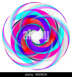 Abstract Digital Flower. Version With Red, Cyan And Blue Colors. 3D Illustration. Stock Photo