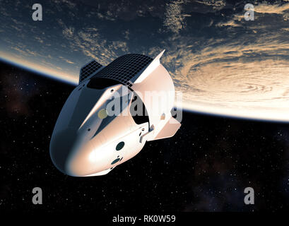 Commercial Spacecraft Orbiting Planet Earth. 3D Illustration. Stock Photo