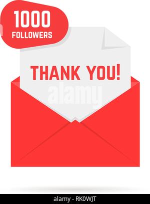 1000 followers thank you card Stock Vector