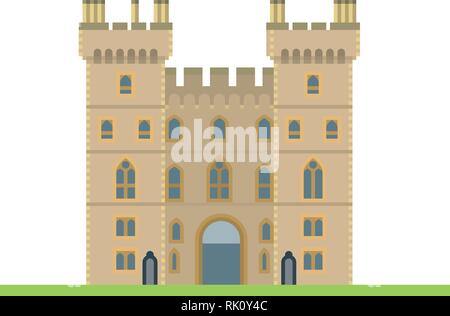 Flat design isolated vector icon of Windsor Castle, Berkshire, United Kingdom Stock Vector