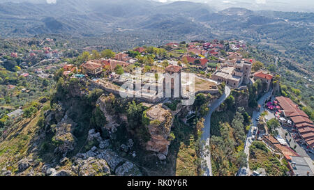 Drone aerial view on with ruins of Kruje castle in Albania Stock Photo