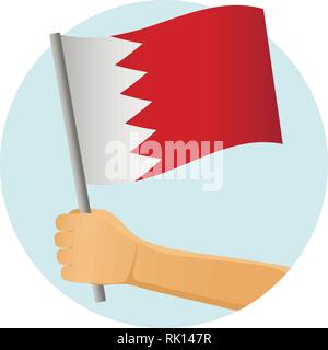 Bahrain flag in hand. Patriotic background. National flag of Bahrain vector illustration Stock Vector