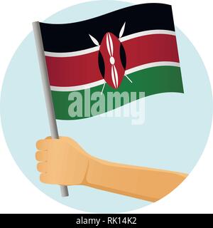Kenya flag in hand. Patriotic background. National flag of Kenya vector illustration Stock Vector