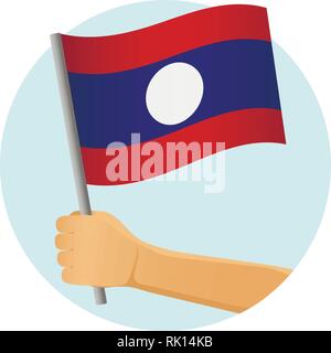 Laos flag in hand. Patriotic background. National flag of Laos vector illustration Stock Vector