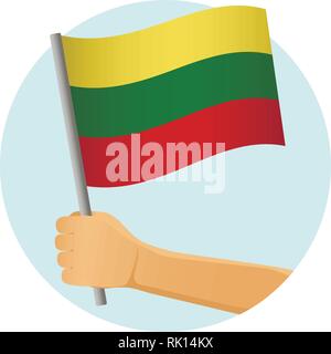 lithuania flag in hand. Patriotic background. National flag of lithuania vector illustration Stock Vector
