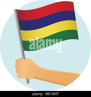 Mauritius flag in hand. Patriotic background. National flag of Mauritius vector illustration Stock Vector