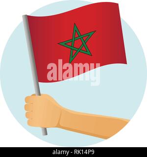 Morocco flag in hand. Patriotic background. National flag of Morocco vector illustration Stock Vector