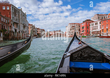 The Grand Canal in Venice Italy pictured from the traditional gondolas. Stock Photo